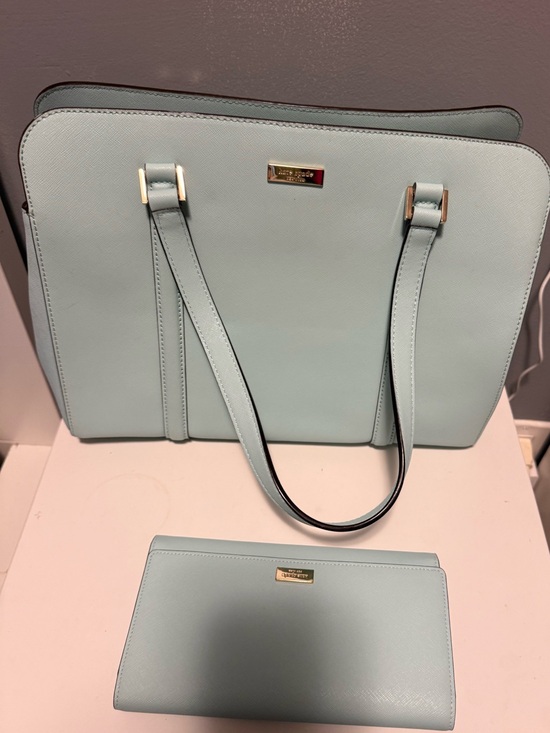kate spade Handbags - kate spade light blue leather tote with matching wallet